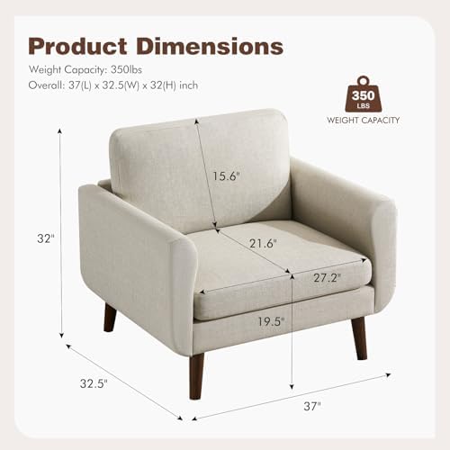 ELUCHANG Accent Chair Set of 1, Oversized Mid Century Modern Arm Chair, Soft ...