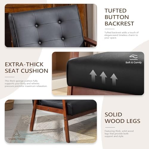JIASTING Mid-Century Modern Leather Accent Chair Set of 2