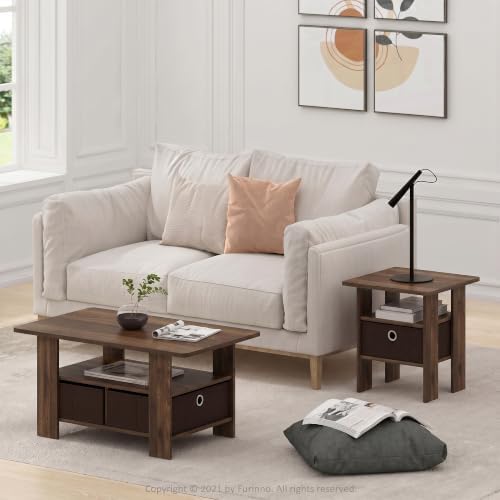 Furinno Andrey Coffee Table with Bin Drawer, Columbia Walnut/Dark Brown