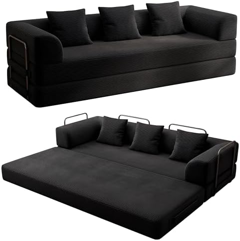 89" Convertible Futon Sofa Bed, Boneless Couch for Living Room, 3 Seater