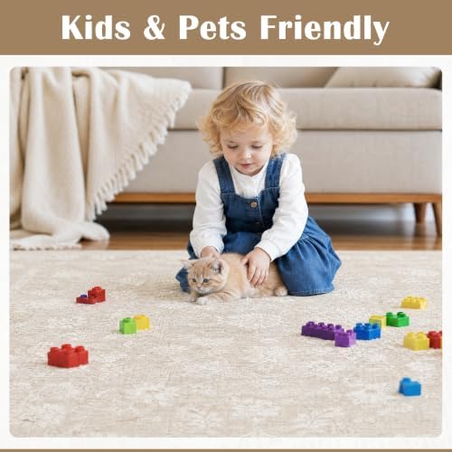 8x10 Beige Neutral Floral Living Room Vintage Area Rug