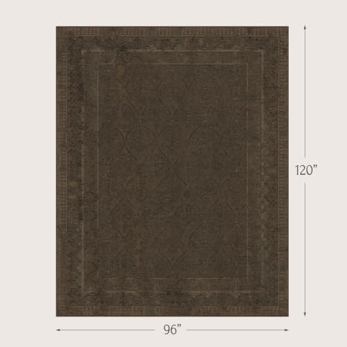 Brown Vintage Washable 8x10 Area Rug for Living Room & Bedroom, Non-Slip ...
