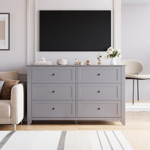 GarveeHome Grey 6 Drawer Dresser for Bedroom