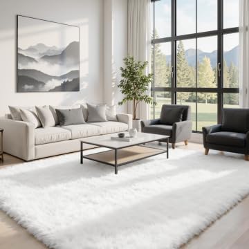 6x9 Area Rugs for Living Room Rug: Soft Fluffy Shag White Rugs for Bedroom - Image 2