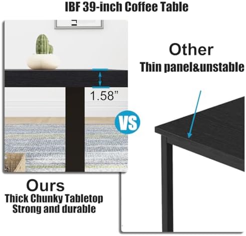 IBF Black Coffee Table,Simple Industrial Wood Center Table Black Oak 39 in