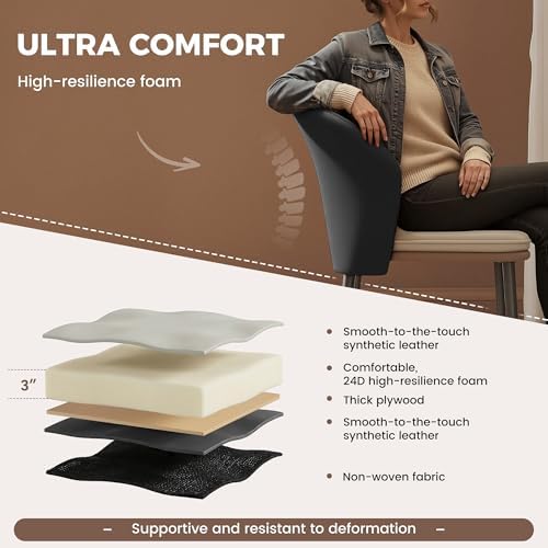 Faux Leather Dining Chairs Set of 4, Curved Back Upholstered Accent Chair, Mo...
