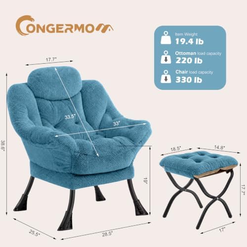 Lazy Chair with Folding Ottoman,Leisure Sofa Chair,Soft Fabric Armchair with ...