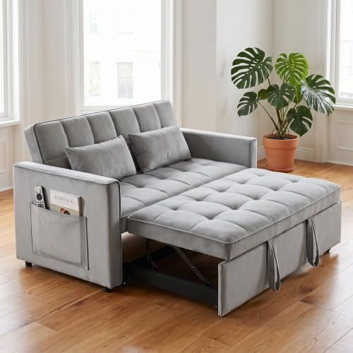 Sleeper Sofa Bed with Adjustable Backrest & Side Pockets, Gray