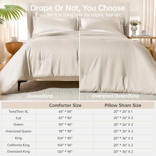 MUXHOMO Oversized King Comforter Set, 3-Piece All-Season Bedding, Beige