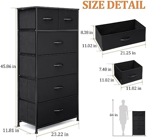 Tall Dresser for Bedroom, Fabric Storage Tower with 6 Drawers