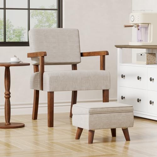 FAGAGA Accent Chairs Set of 2, 2 Solid Wood Armchairs with Side Table