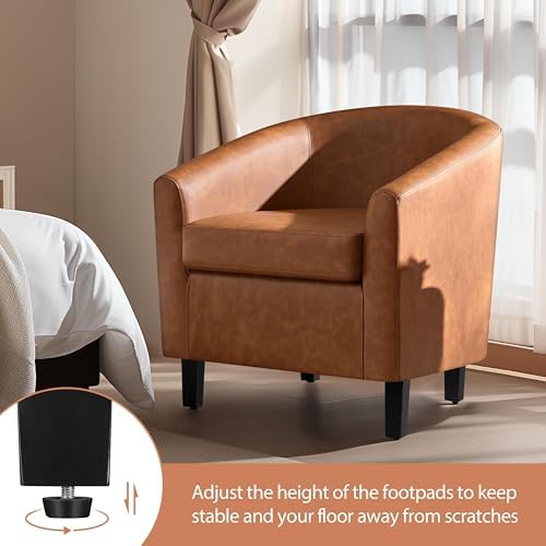 Yaheetech Accent Chairs, Faux Leather Barrel Armchairs, Brown