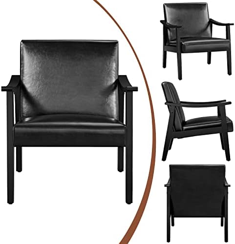 Yaheetech Accent Chairs Set of 2, Mid-Century Faux Leather Armchairs, Black