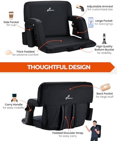 Sportneer Stadium Seats with Back Support: 2.5'' Thick Comfy Cushion ...
