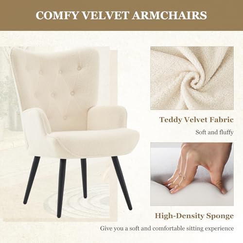 Furnimart Faux Fur White Accent Chair Mid Century Modern Living Room Chairs; ...