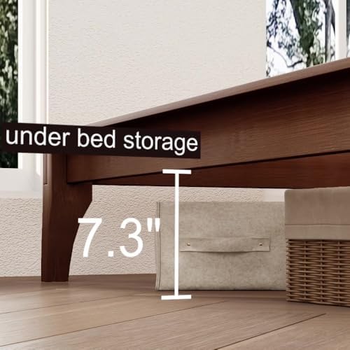 Merax Full Size Mid-Century Solid Bamboo Wood Bed Frame, Brown