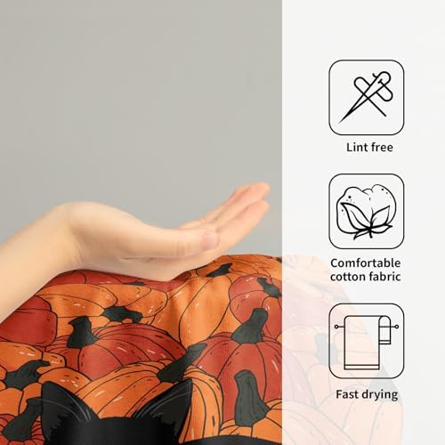 Fall Black Cat Pumpkins Bathroom Towels Set Autumn Leaves Hand Towels Thanksgiving Maple Leaves Kitchen Towels Pumpkin Harvest Dish Towels Absorbent Fingertip Towel for Hotel Beach Gym Spa 28x14 inch
