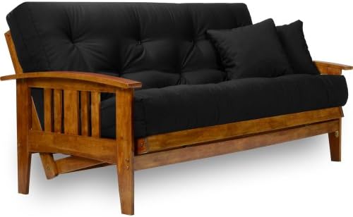 Westfield Futon Set - Queen Size, Frame, 8" Mattress, Twill Black Cover