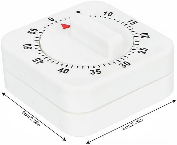 White Timer Clock Square 60-Minute Mechanical Kitchen Timer Wind up Visual - Image 2