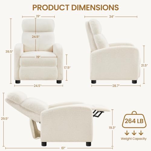 Topeakmart Boucle Recliner Chair Home Theater Seating with Footrest Ivory