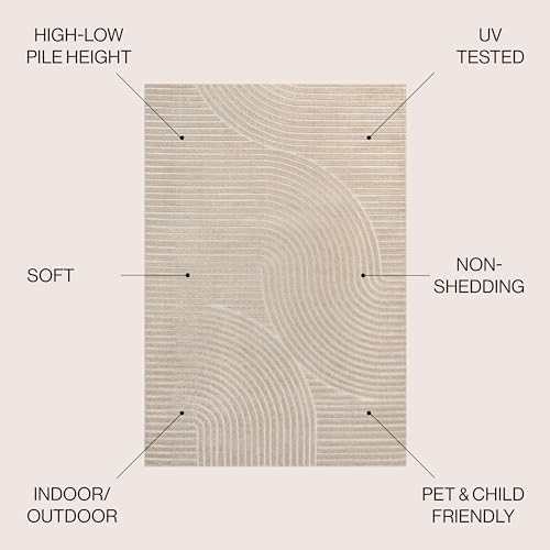 JONATHAN Y Hallie High-Low Curve Beige/Cream 8x10 Indoor/Outdoor Area Rug, Mi...