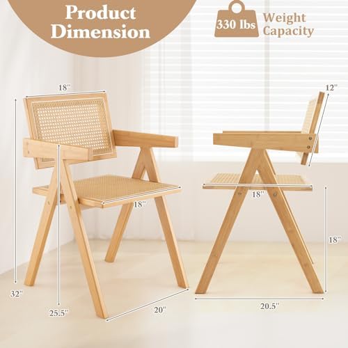 GIANTEX Rattan Dining Chairs Set of 4, Boho Cane Living Room Chairs, Max Load...