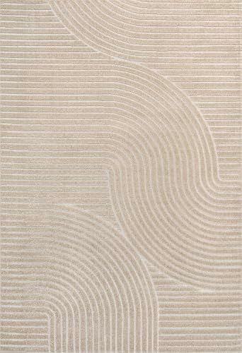 JONATHAN Y Hallie High-Low Curve Beige/Cream 8x10 Indoor/Outdoor Area Rug, Mi...