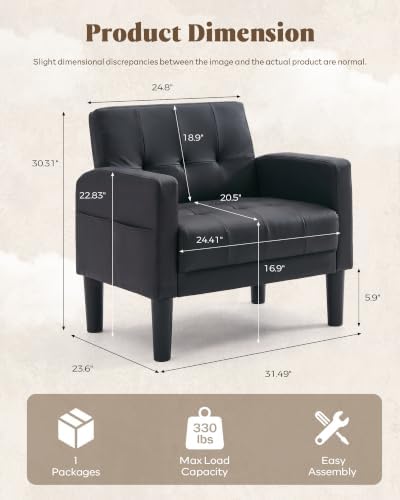 Black Leather Mid Century Modern Accent Chair Set of 2 for Living Room