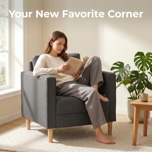 Fabric Accent Chairs Set 2 , Mid Century Armchair for Living Room, Grey