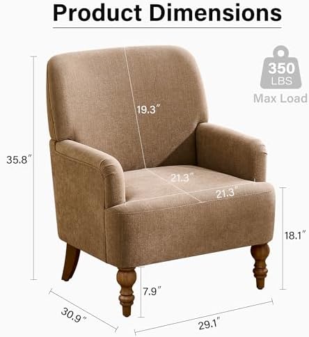 Modern Wingback Accent Chair, Upholstered Fabric Living Room Armchair with Wo...