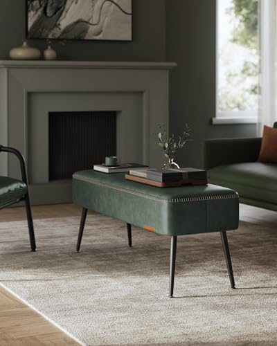 VASAGLE Bench for Entryway, PU Leather, Steel Legs, Loads 660 lb