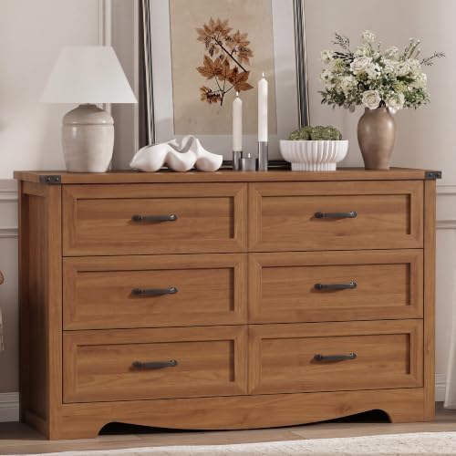 Xixini Dresser for Bedroom with 6 Drawers, 54" Wide Wood Chest of Drawer...