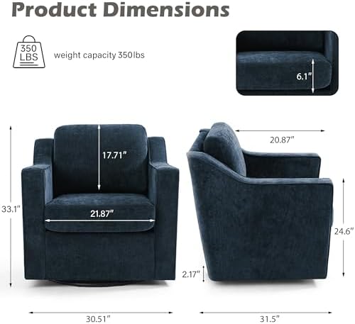 Swivel Accent Chairs Set of 2, Chenille Armchair with Lumbar, Navy