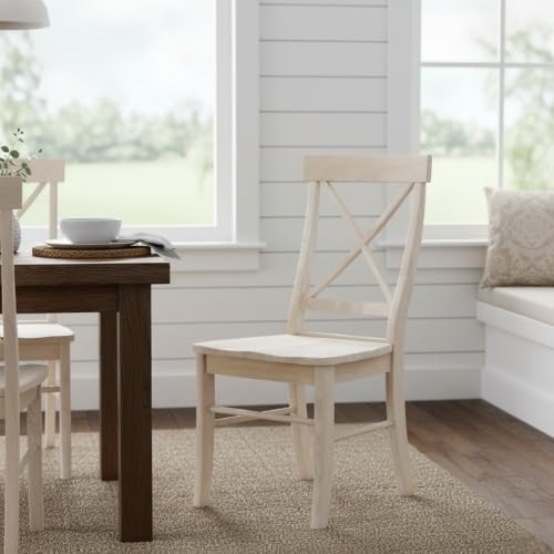 IC International Concepts Set of 2 X-Back Solid Wood Chairs, Unfinished