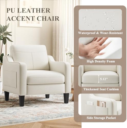 MALOL PU Leather Accent Chair Set of 2, Mid-Century Modern Living Room Armcha...