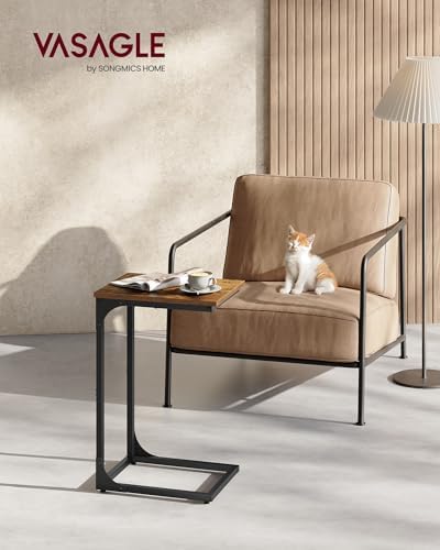 VASAGLE C-Shaped End Table, Small Sofa Side Table with Metal Frame