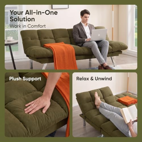 NicBex Corduroy Futon Sofa Bed with Adjustable Armrest & Backrest, Green