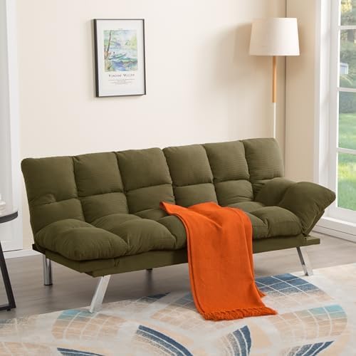 NicBex Corduroy Futon Sofa Bed with Adjustable Armrest & Backrest, Green