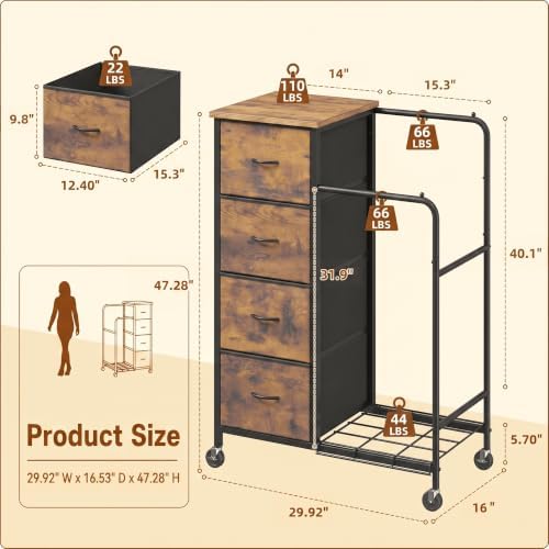 Romorgniz Tall Dresser with Hanging Rack & Extra Deep Storage,47.28"...