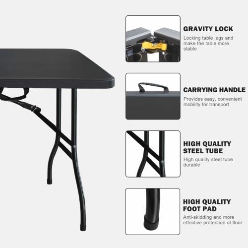 Folding Table 6FT 300LBS – Portable Waterproof Plastic Table with Handle
