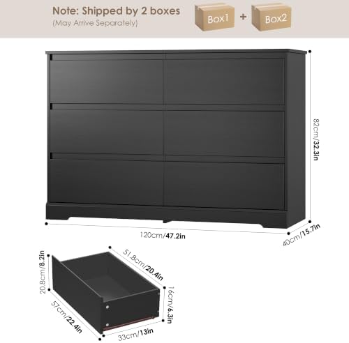 FOTOSOK Black Dresser for Bedroom, Modern 6 Drawer Double Dresser