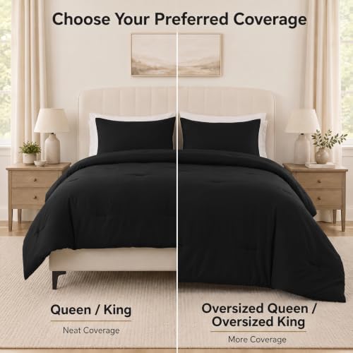 CozyLux King Comforter Set, 3 Pieces Down Alternative Bedding, Black