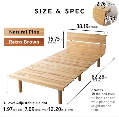 EMOOR Wood Slatted Floor Bed Frame OSMOS Plus Twin for Japanese Futon Mattres...