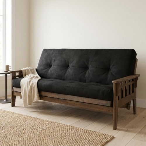 Kodiak Furniture Tucson Full Size Futon Set in Rustic Walnut Finish, Suede Black