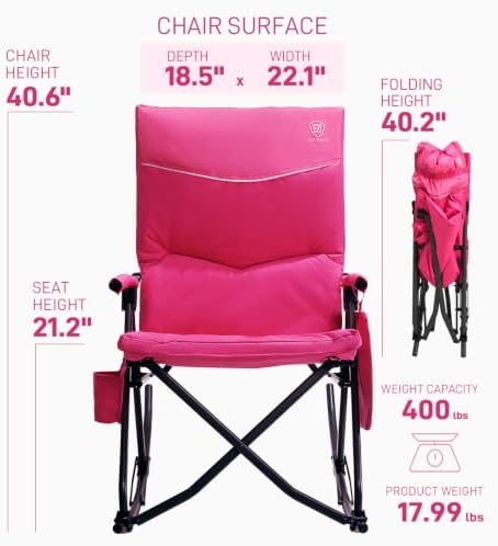 EVER ADVANCED Oversized Folding Rocking Camping Chair, Padded