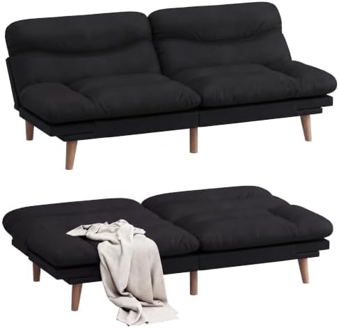 Homall 67'' Convertible Futon Sofa Bed, Modern Linen Loveseat, Black