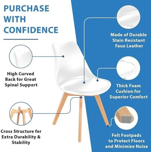 Dining Chairs Set of 8, Modern Leather Kitchen Chairs with Wood Legs