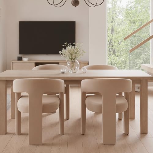 HNY Modern Velvet Barrel Dining Chairs Set of 6, Khaki