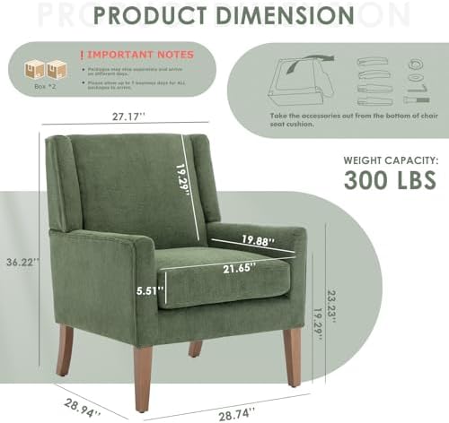 COLAMY Modern Wingback Living Room Chair Set of 2, Upholstered Fabric Accent ...