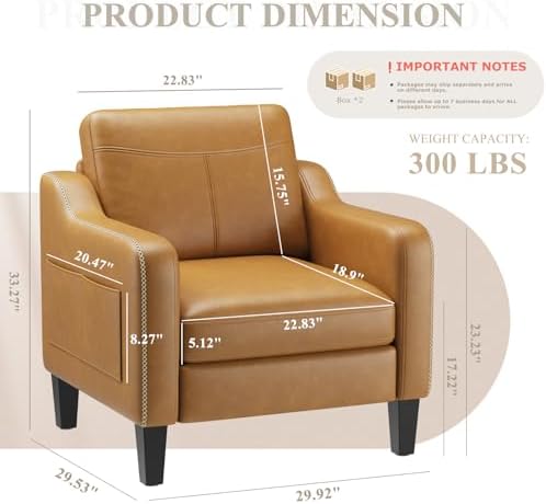 MALOL PU Leather Accent Chair, Mid-Century Modern Living Room Armchair Sofa w...